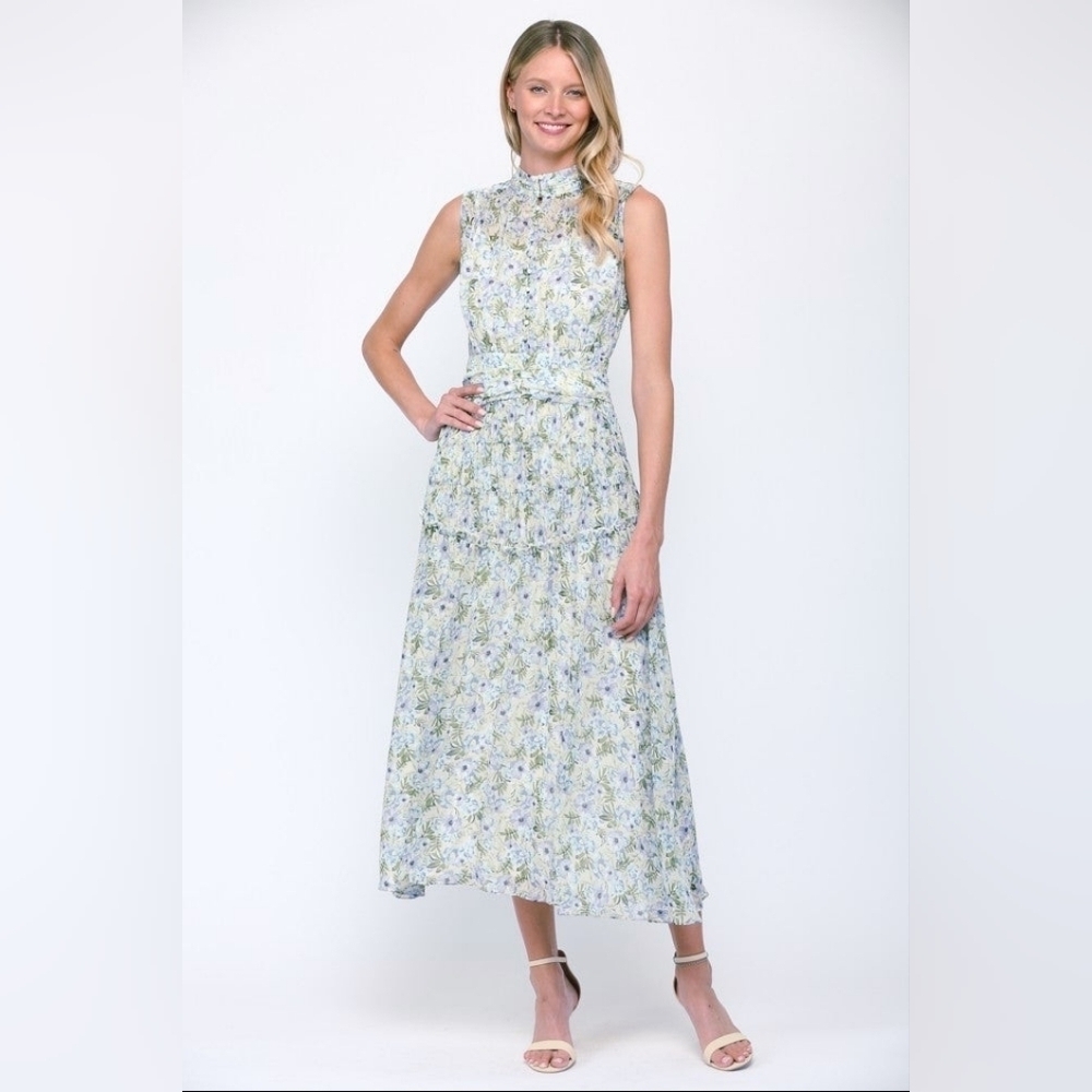 Fate Ester Floral Blue Maxi Dress